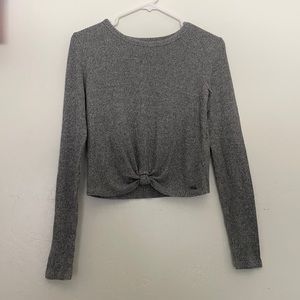 Gray Knitted Long Sleeve Crop Top